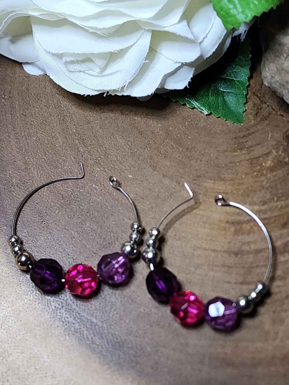 Handcrafted Pink & Purple Beaded Hoop Earrings